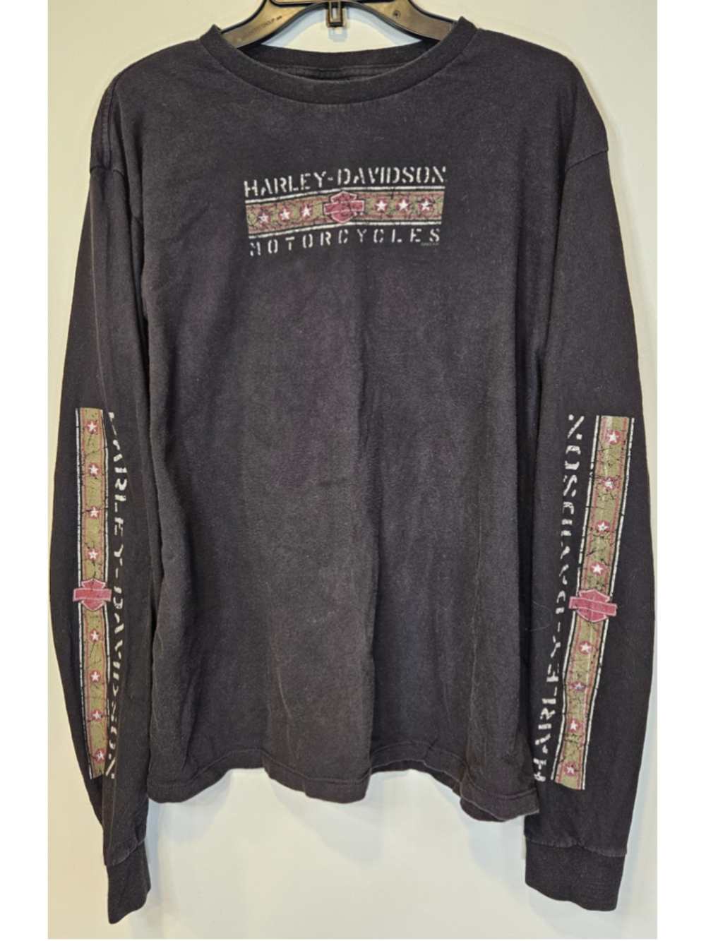 Vintage 2003 Harley Davidson Long Sleeve Shirt XL USA C&C Iowa Sleeve Print